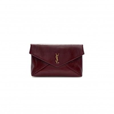 YSL LAMBSKIN CASSANDRE ENVELOPE POUCH DARK RUBY 769307 (29.5*18*4.5cm)